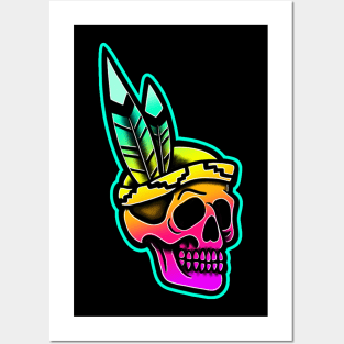 colorful native skull Posters and Art